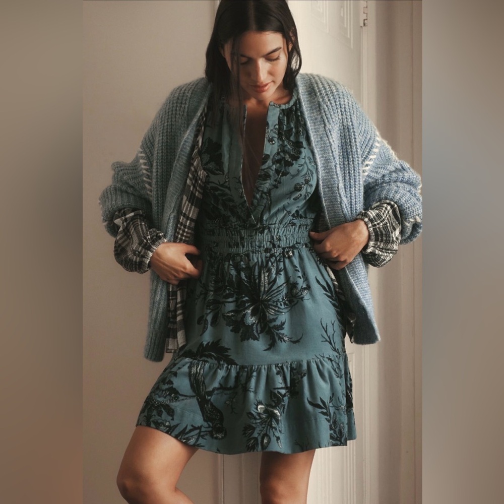 Anthropologie Somerset Corduroy Mini Dress Blue SP Petite NWT